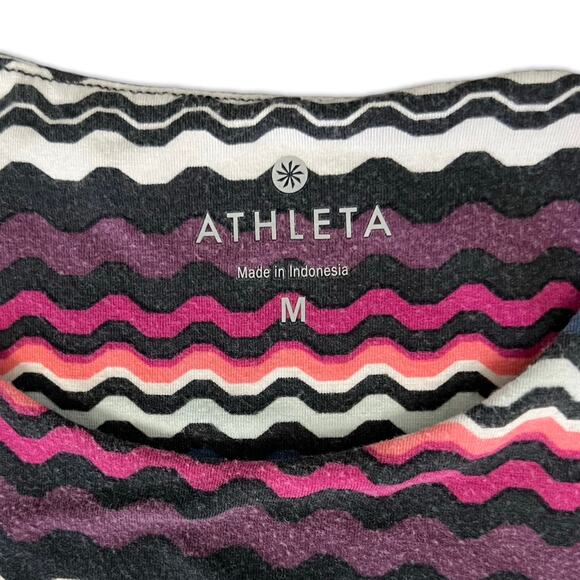 Athleta Santorini Thera Modal Pink Blue White Wavy Stripe Jersey Dress size M - Picture 9 of 9